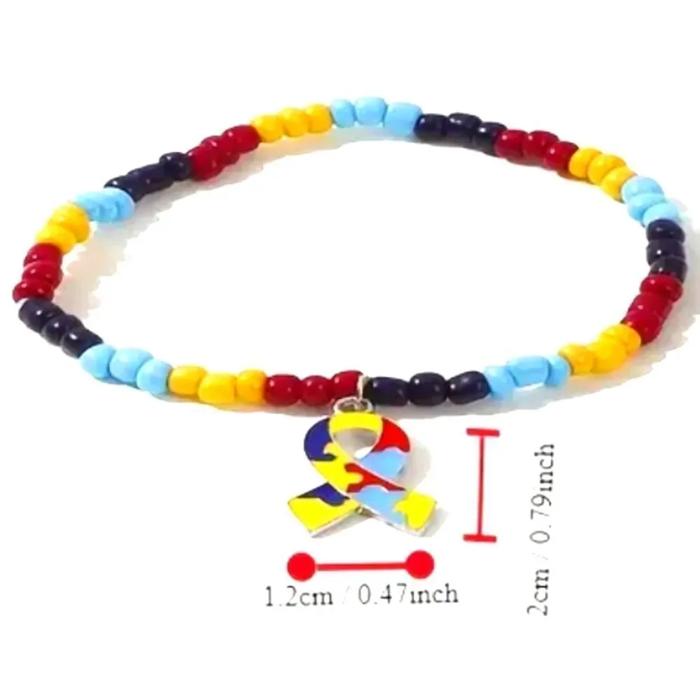 Colorful Beaded autism awareness Bracelet with Puzzle Charm for adults and kids
